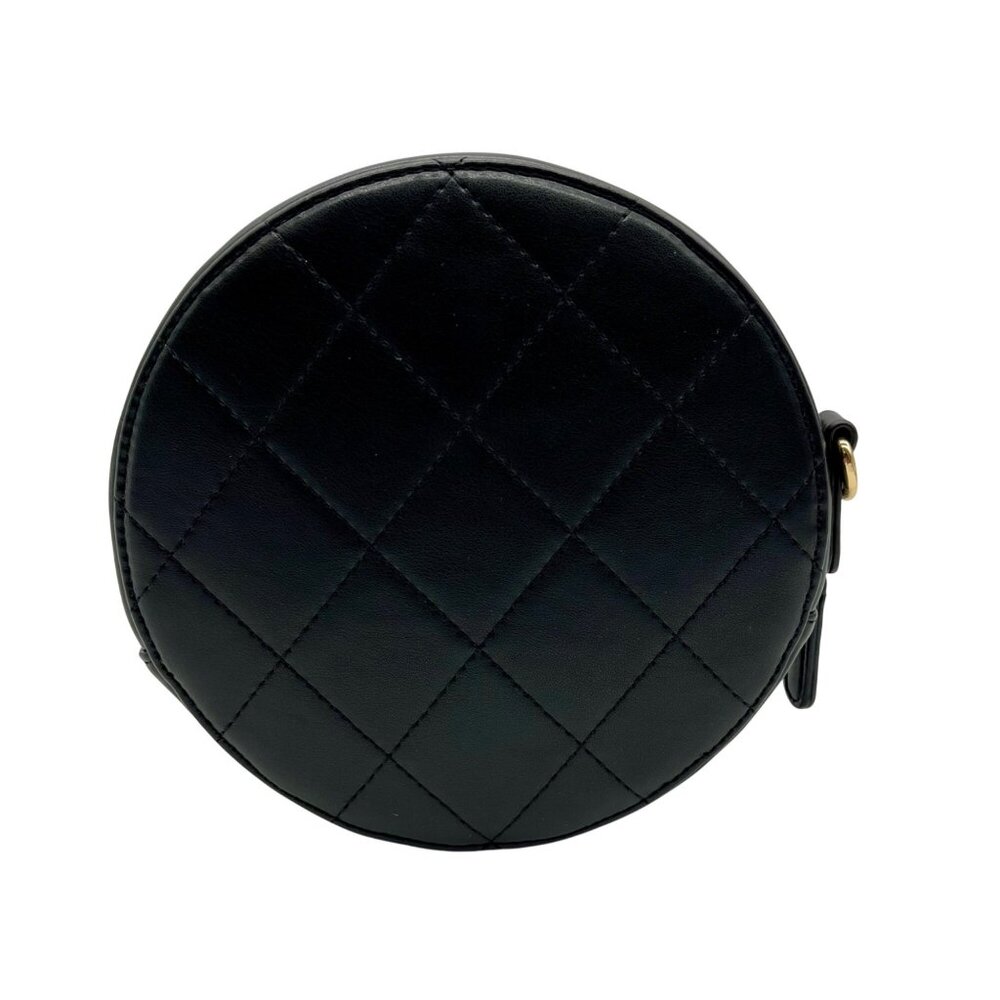 MMS Brands Black Quilted Leather Round Clutch With Chain